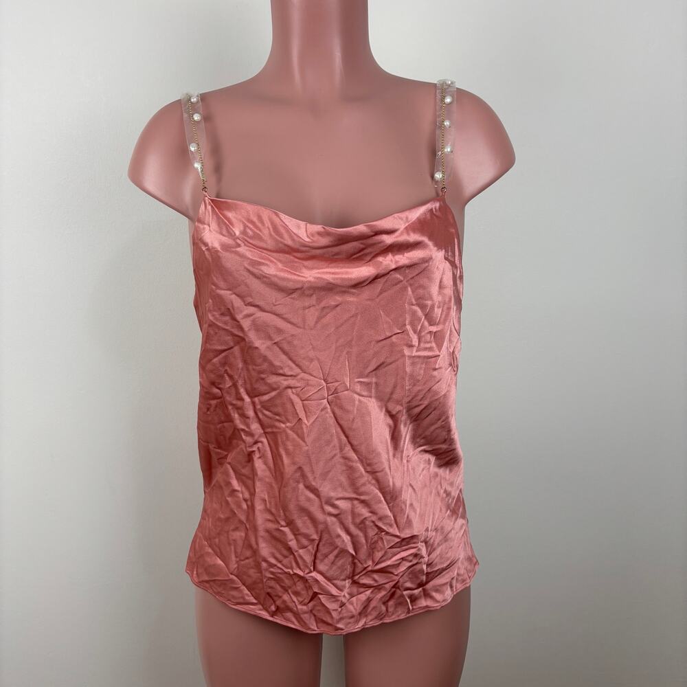 CAMI NYC Busy Silk Camisole in Nectar (pink) pearl beaded straps cowl neck NEW